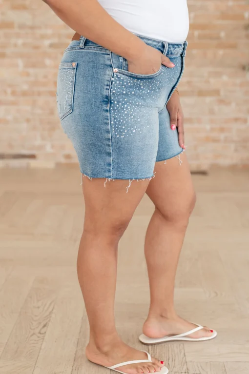 Elle High Rise Rhinestone Cutoff Shorts by Judy Blue