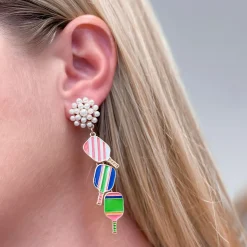 Ellie Pickleball Paddle Trio Pearl Cluster Drop Earrings