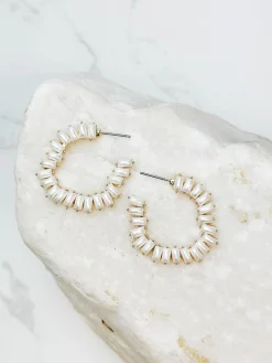 Elongated Pearl Hoop Earrings