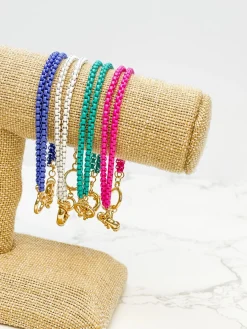 Enamel Box Chain Bracelet - Purple
