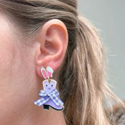 Enamel Bunny Boot Dangle Earrings - Purple