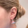 Enamel Cowboy Hat Dangle Earrings - Pink