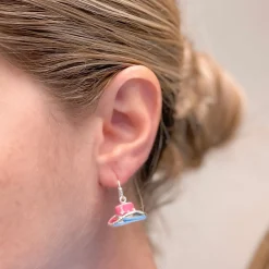 Enamel Cowboy Hat Dangle Earrings - Pink
