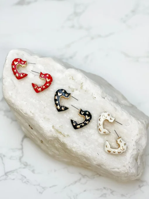 Enamel Heart Gold Mini Hoop Earrings - Ivory