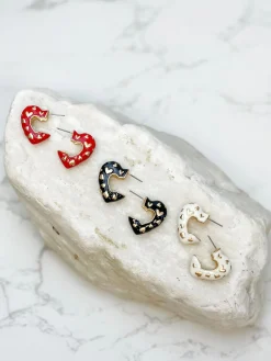 Enamel Heart Gold Mini Hoop Earrings - Red