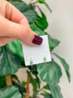 Enamel Heart Huggie Hoop Earring - Green