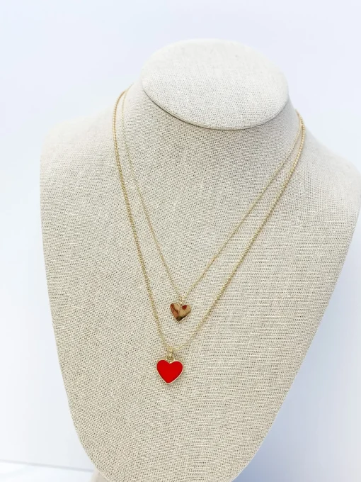 Enamel Heart Layered Necklace - Red