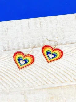Enamel Rainbow Heart Dangle Earrings