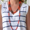 Endless Beaded Long Necklace - Orange & Navy Blue