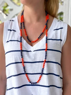 Endless Beaded Long Necklace - Orange & Navy Blue