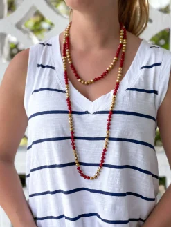 Endless Beaded Long Necklace - Garnet & Gold