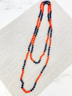 Endless Beaded Long Necklace - Orange & Navy Blue