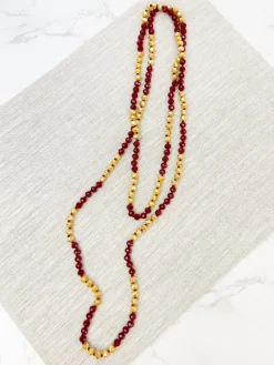 Endless Beaded Long Necklace - Garnet & Gold