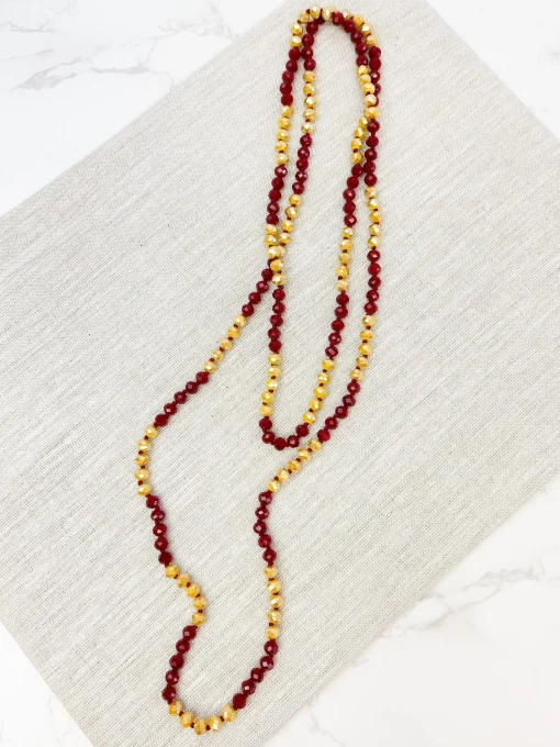 Endless Beaded Long Necklace - Garnet & Gold
