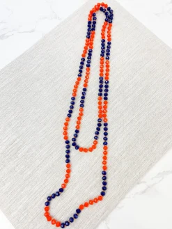 Endless Beaded Long Necklace - Orange & Blue