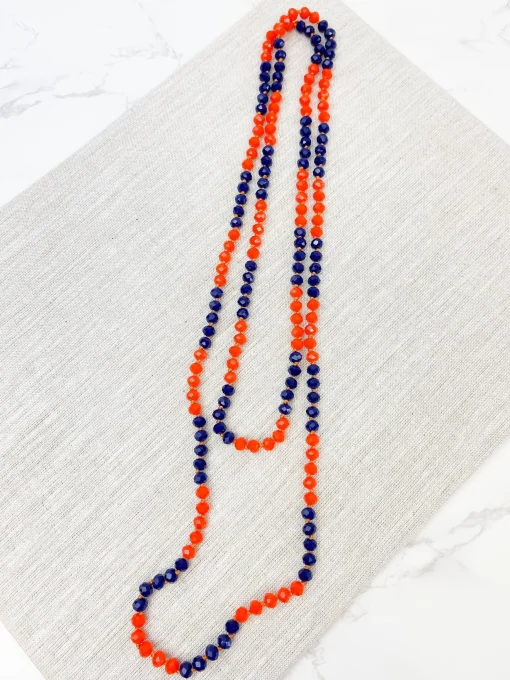 Endless Beaded Long Necklace - Orange & Blue