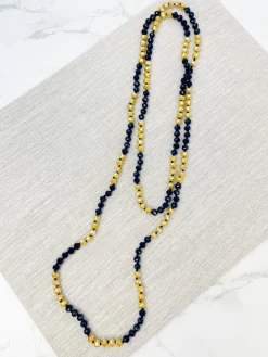 Endless Beaded Long Necklace - Navy Blue & Gold