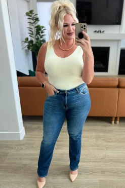 Estelle High Waist Thermal Straight Jeans by Judy Blue