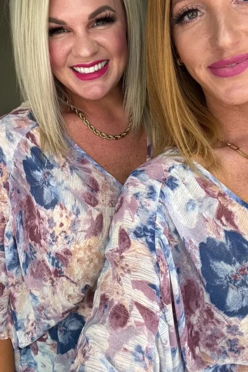 Fabled in Floral Draped Peplum Top in Blue