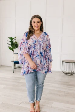 Fabled in Floral Draped Peplum Top in Blue