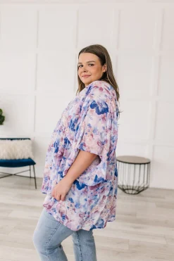 Fabled in Floral Draped Peplum Top in Blue