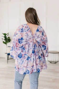 Fabled in Floral Draped Peplum Top in Blue