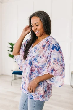 Fabled in Floral Draped Peplum Top in Blue