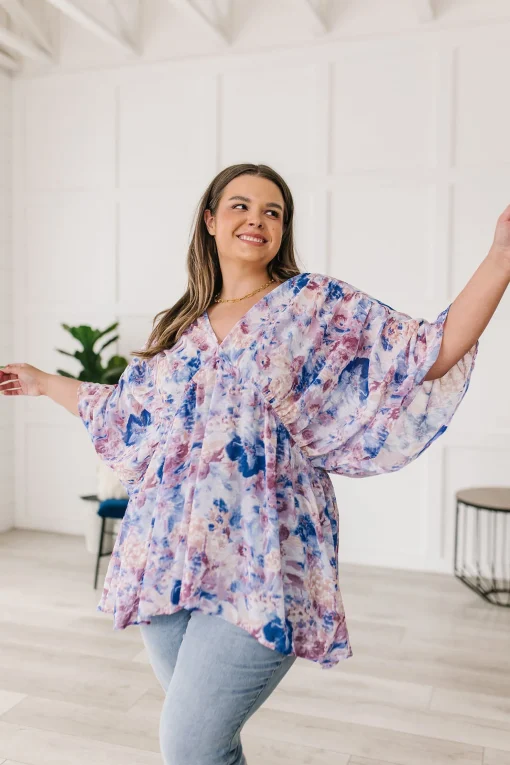 Fabled in Floral Draped Peplum Top in Blue