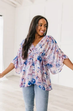 Fabled in Floral Draped Peplum Top in Blue