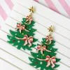 Festive Christmas Tree Dangle Earrings - Pink Bow