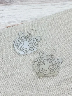 Filigree Tiger Dangle Earrings - Silver