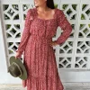 First Kiss Long Sleeve Maxi Dress In Rust