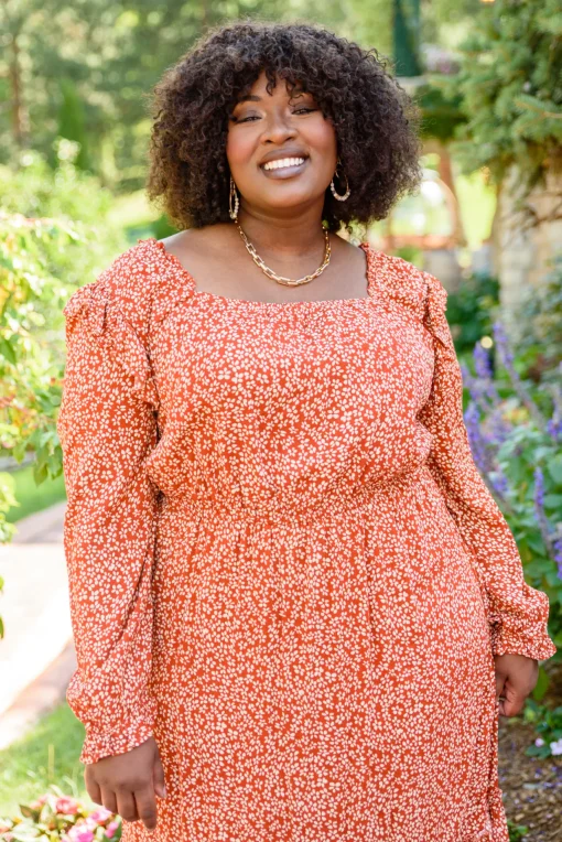 First Kiss Long Sleeve Maxi Dress In Rust