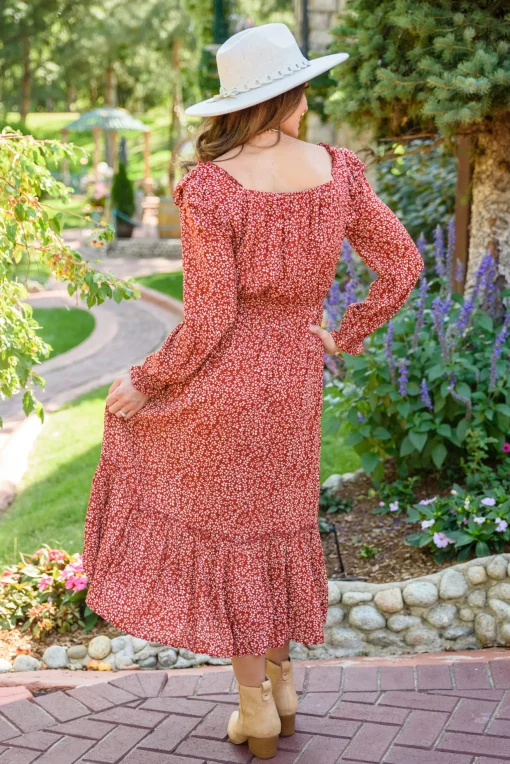 First Kiss Long Sleeve Maxi Dress In Rust