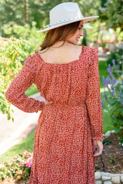 First Kiss Long Sleeve Maxi Dress In Rust