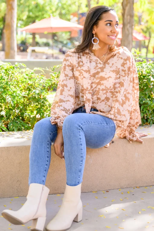 Floral Ties Top in Taupe