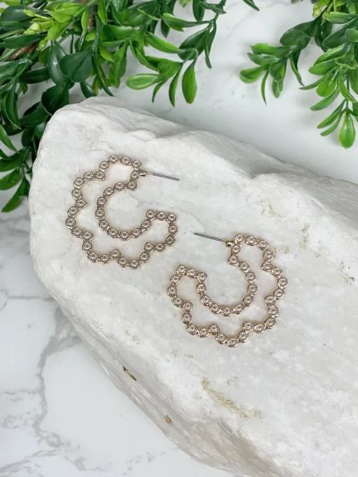 Flower Detail Metallic Hoop Earrings - Gold