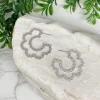 Flower Detail Metallic Hoop Earrings - Silver