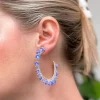 Flower Fringe Hoop Earrings - Lavender