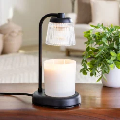Fluted Glass Black Candle Warmer Lamp