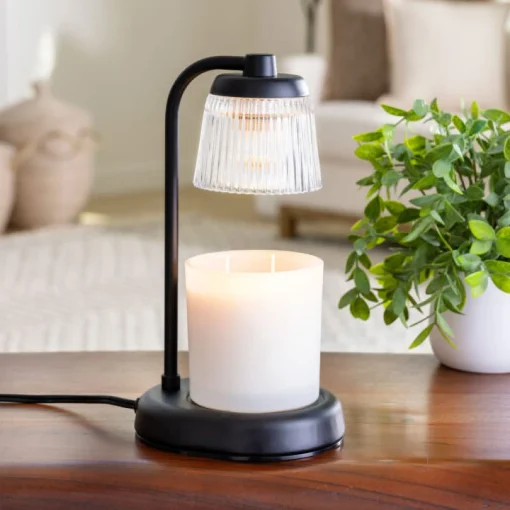 Fluted Glass Black Candle Warmer Lamp