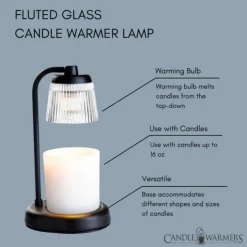 Fluted Glass Black Candle Warmer Lamp