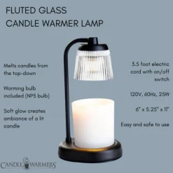 Fluted Glass Black Candle Warmer Lamp