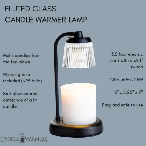 Fluted Glass Black Candle Warmer Lamp