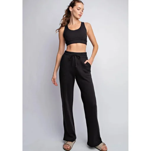 French Terry Straight Leg Pants by Rae Mode - Black