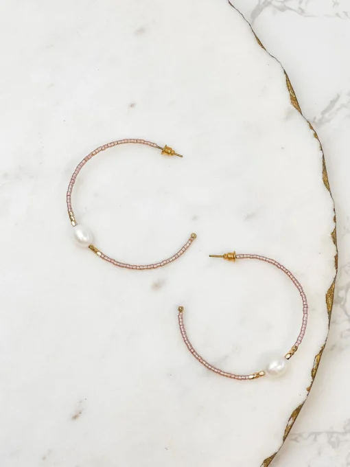 Freshwater Pearl Beaded Hoop Earrings - Blush