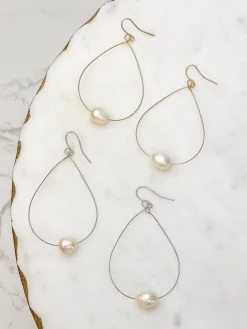 Freshwater Pearl Minimalist Oval Earrings - Silver