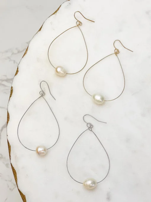 Freshwater Pearl Minimalist Oval Earrings - Gold
