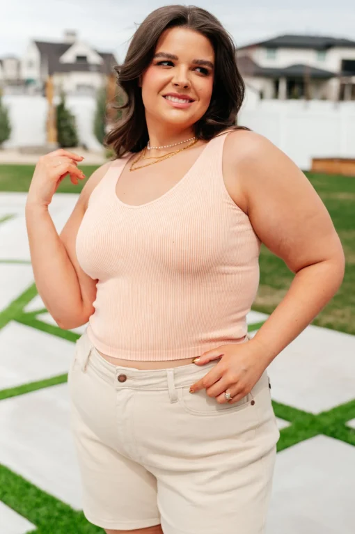 Fundamentals Ribbed Seamless Reversible Tank in Peach