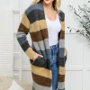 Fuzzy Longline Cardigan In Blue & Cocoa